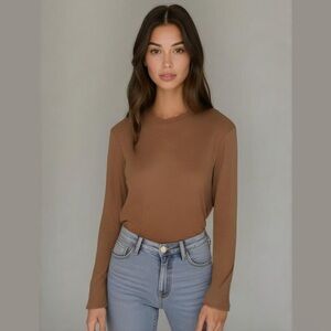 C&C California Tan Brown Pima Cotton Ribbed Long Sleeve Casual T-Shirt Size XL